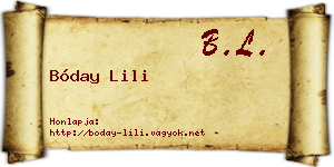 Bóday Lili névjegykártya